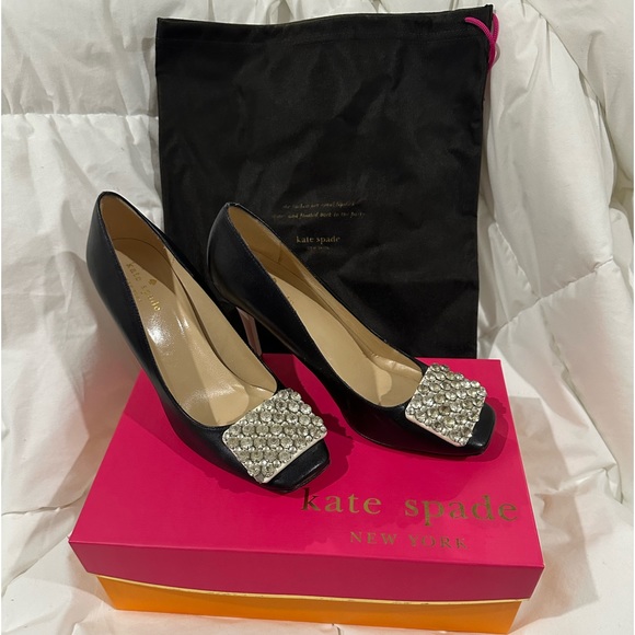 Kate Spade Leather Stiletto High Heels with Crystal Rhinestone Toes “Happy” ♠️ - Picture 1 of 10